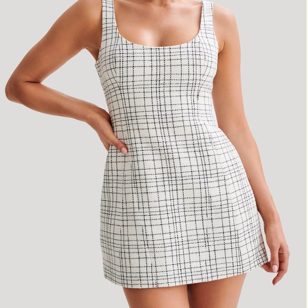 White and Black Checkered Mini Dress